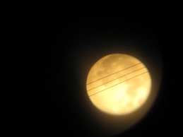 An orange full moon by telescope